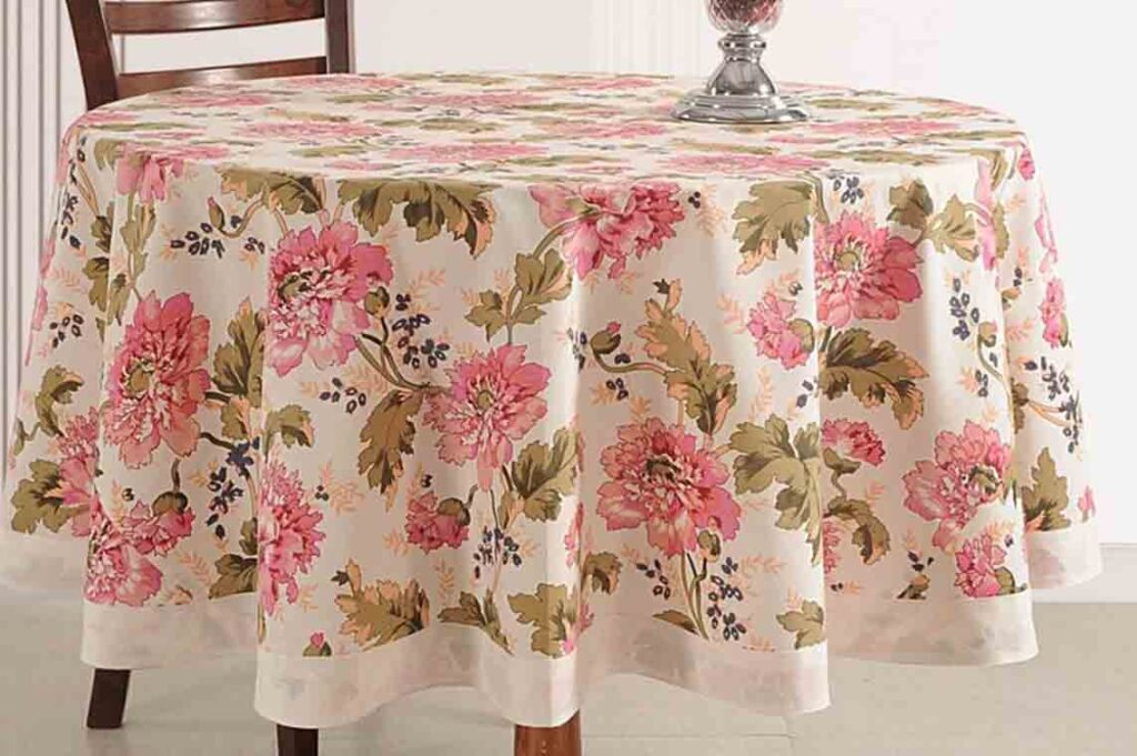 Floral tablecloth on a round table