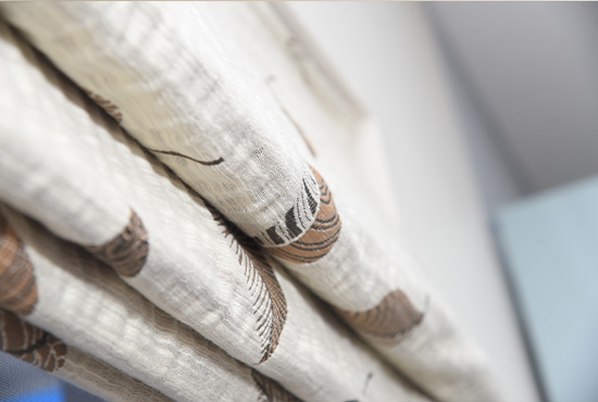 Close-up of printed linen curtain folds