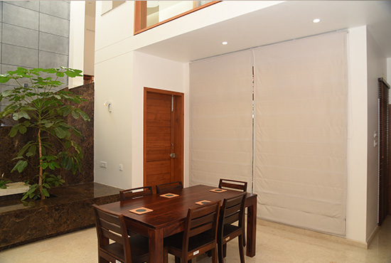 Off-white Roman blind, raised